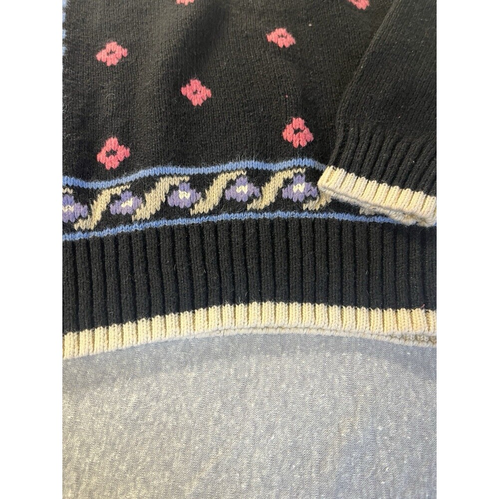 VTG 80’s 90’s Lizwear Liz Claiborne Sweater Embroidered Roses Women’s  Lg Black - Picture 3 of 13